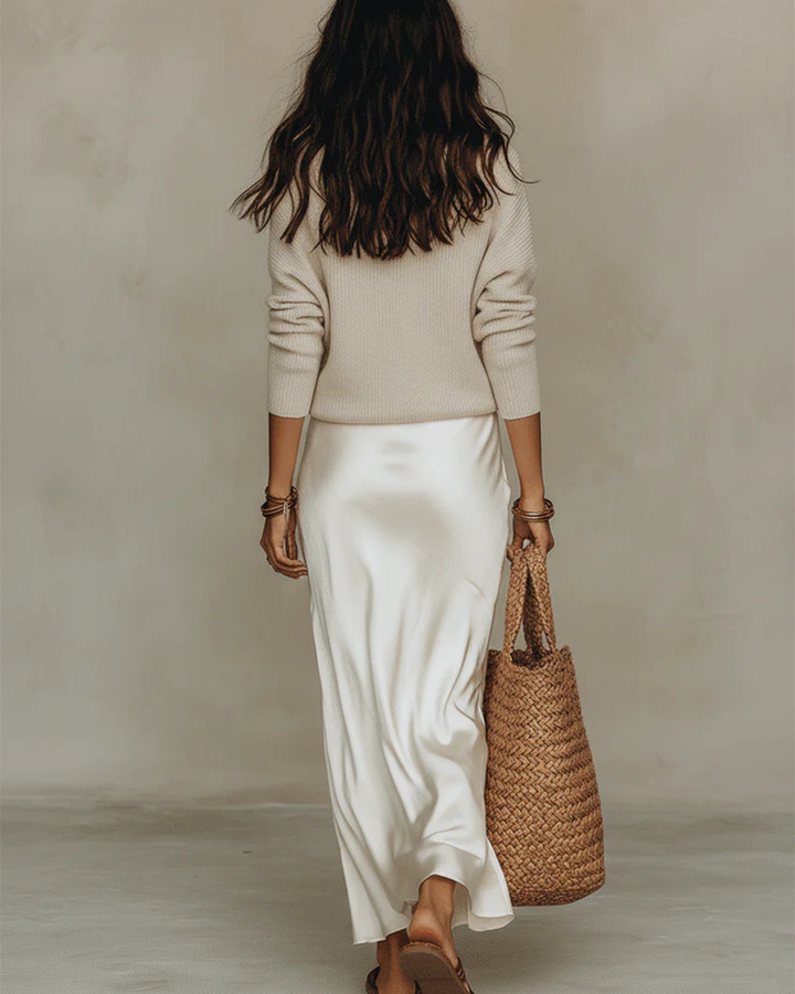 Audrey | Satin Midi Dress with Matching Sweater