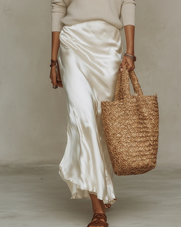 Audrey | Satin Midi Dress with Matching Sweater